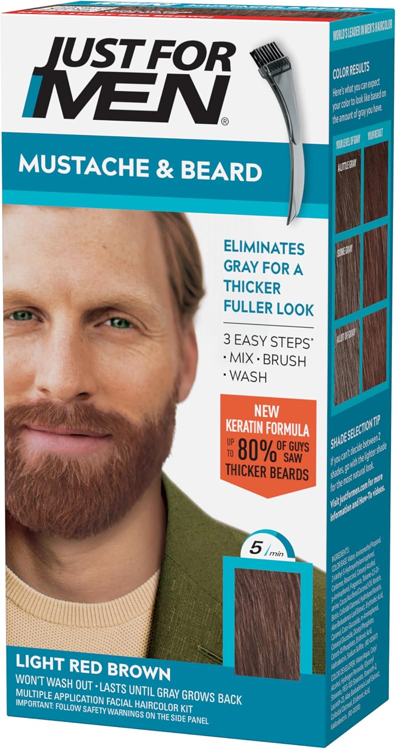 Just For Men Mustache and Beard dye Light Red Brown front packaging view