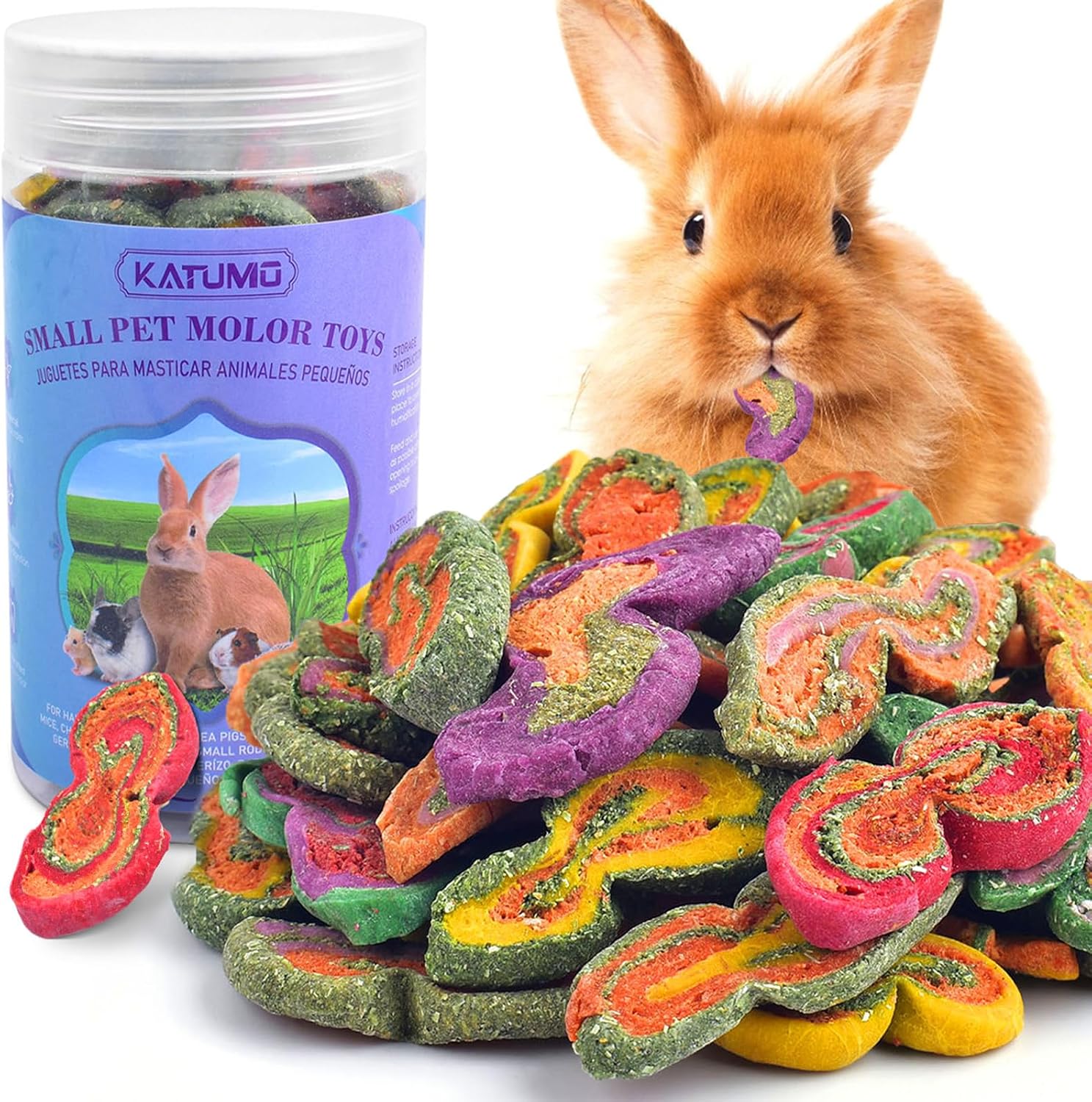 KATUMO rabbit chew toys timothy grass treats front view of packaging container