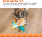 Catnip filled plush duck cat toy from side angle