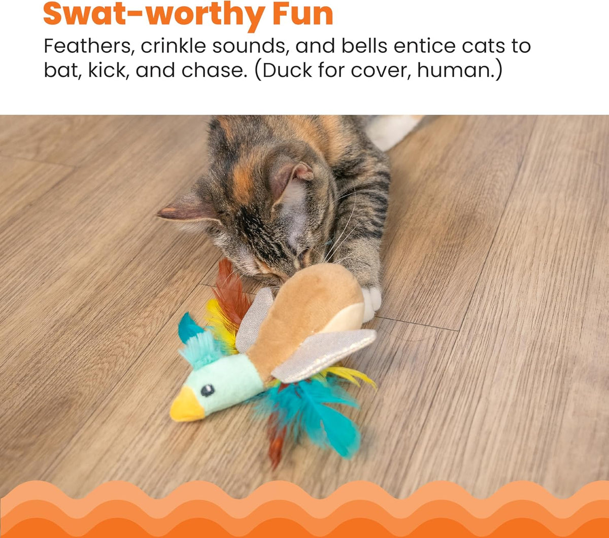 Catnip filled plush duck cat toy from side angle