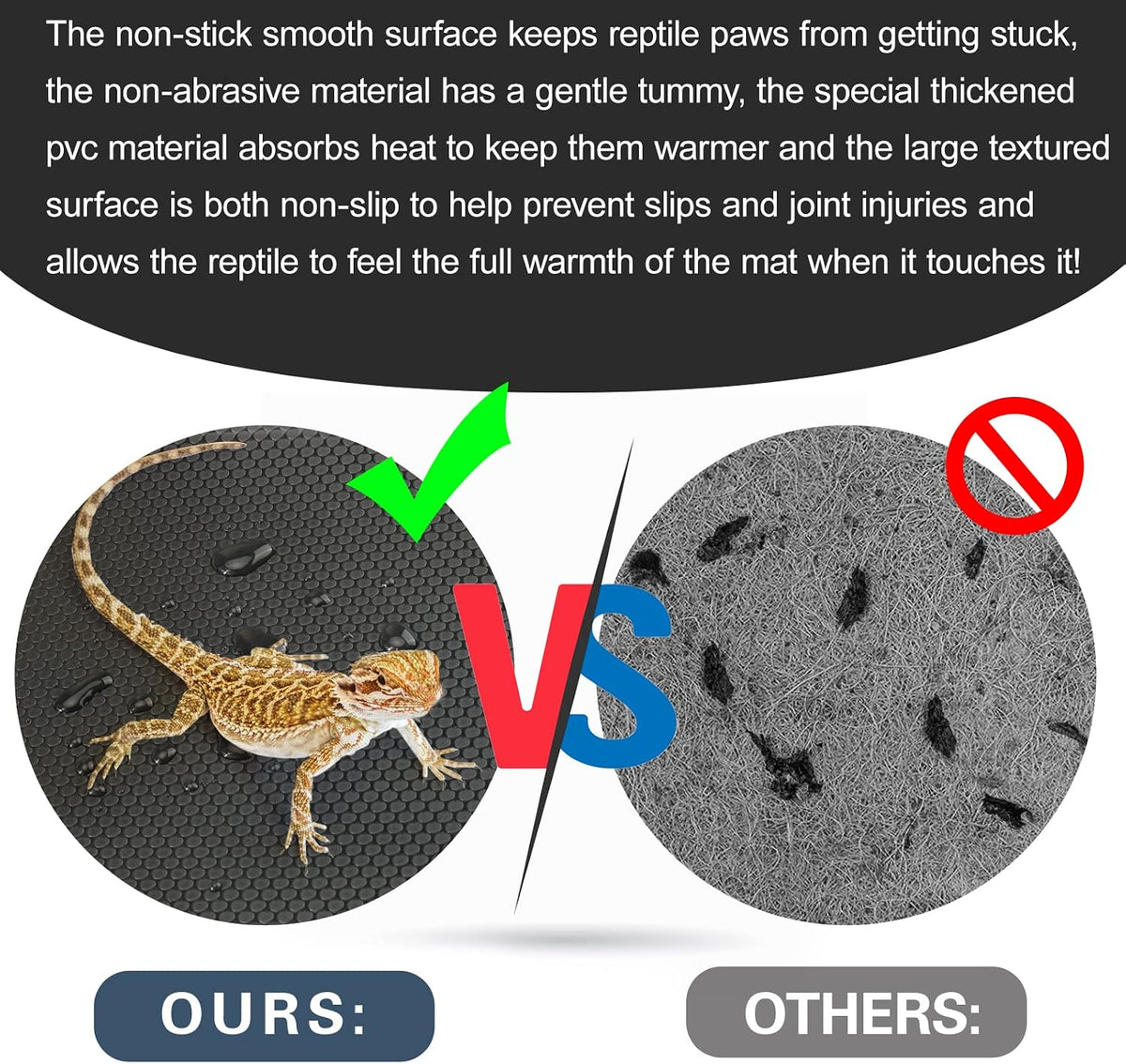 Close up view of the thick paw friendly non slip reptile mat.