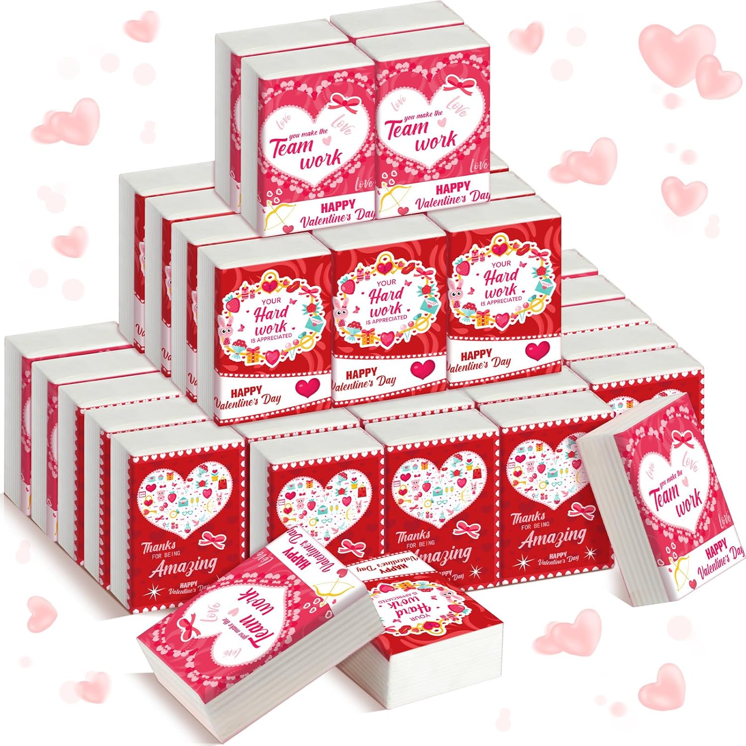 YooNotee coworker inspirational valentine pocket tissues bulk front view pack of fifty.