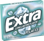Individual fifteen stick slim packs of sugarfree polar ice gum.