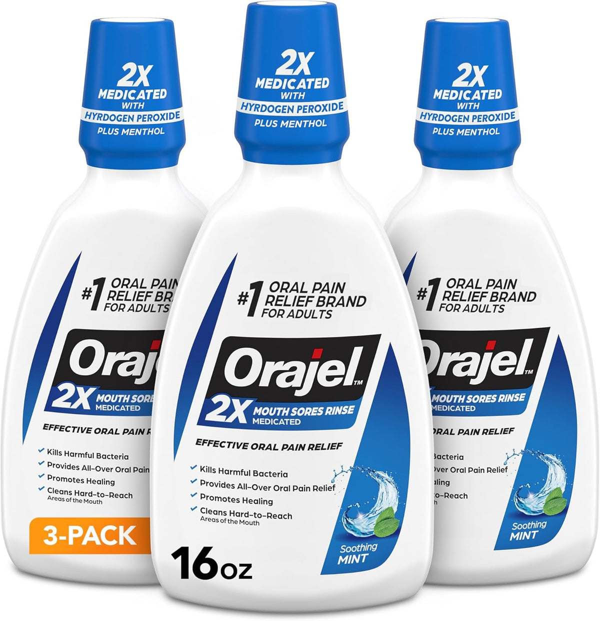 Orajel Nonseptic Mouth Sore Rinse 16 Ounce front view bottle packaging