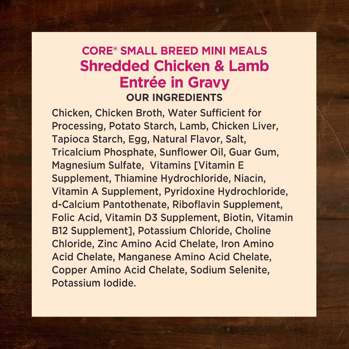 Texture of Wellness CORE shredded chicken and lamb adult wet dog food