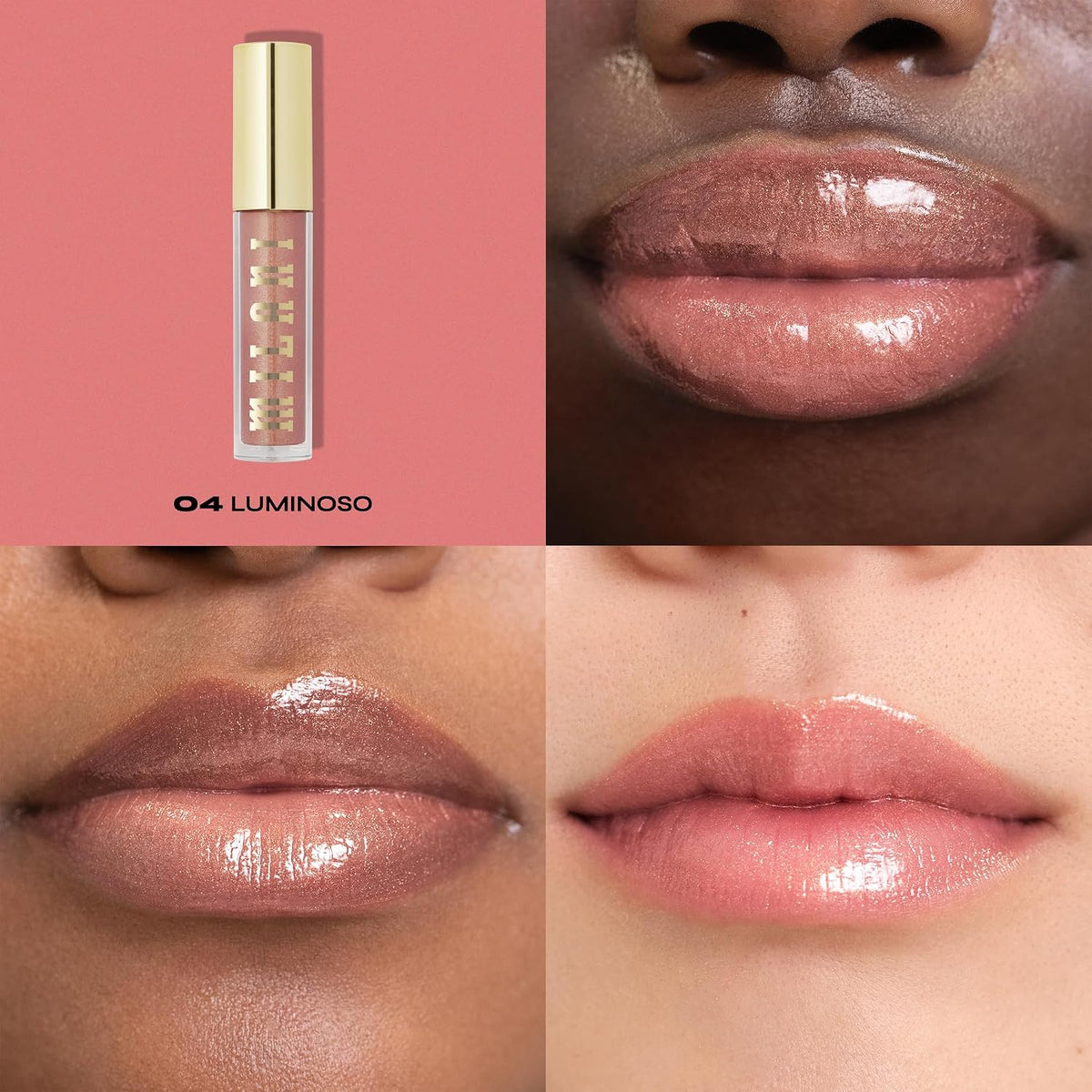 Milani high shine peachy lip gloss applicator wand closeup