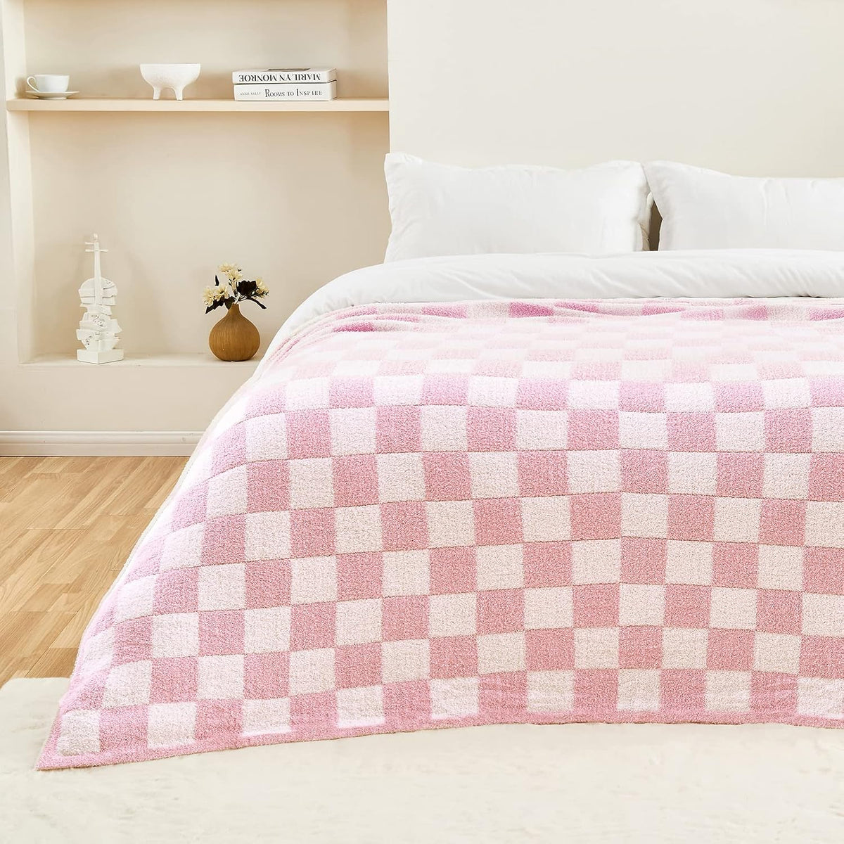 CozeCube 60 by 80 inch blanket draped elegantly across a queen size bed