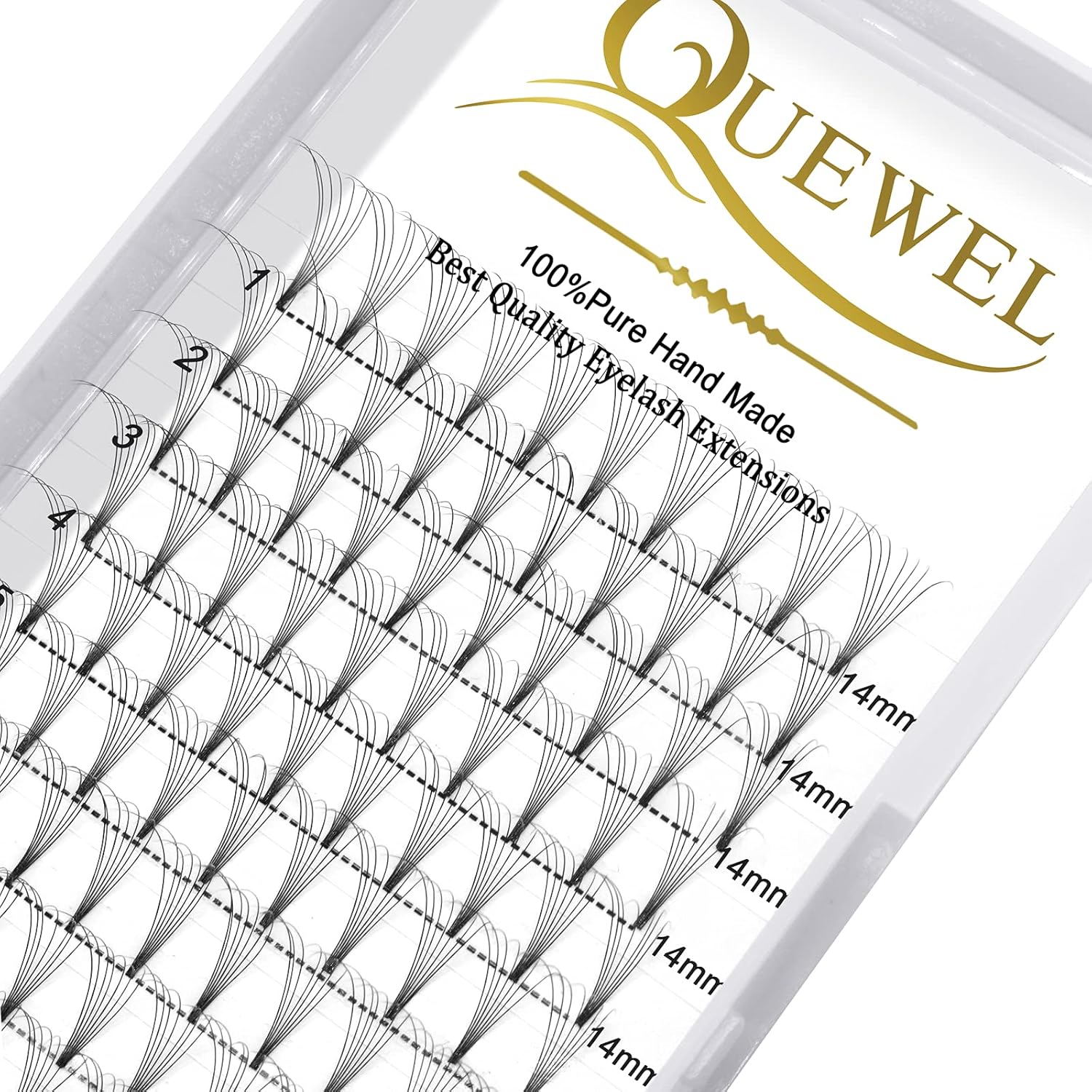 QUEWEL Premade Lash Fans, 7D Premade Fans Eyelash Extensions 0.07mm Thickness D Curl 14mm Volume Lash Extensions Short Stem Pre Made Fans Eyelash Extensions(7D 0.07D 14mm) - Image 1