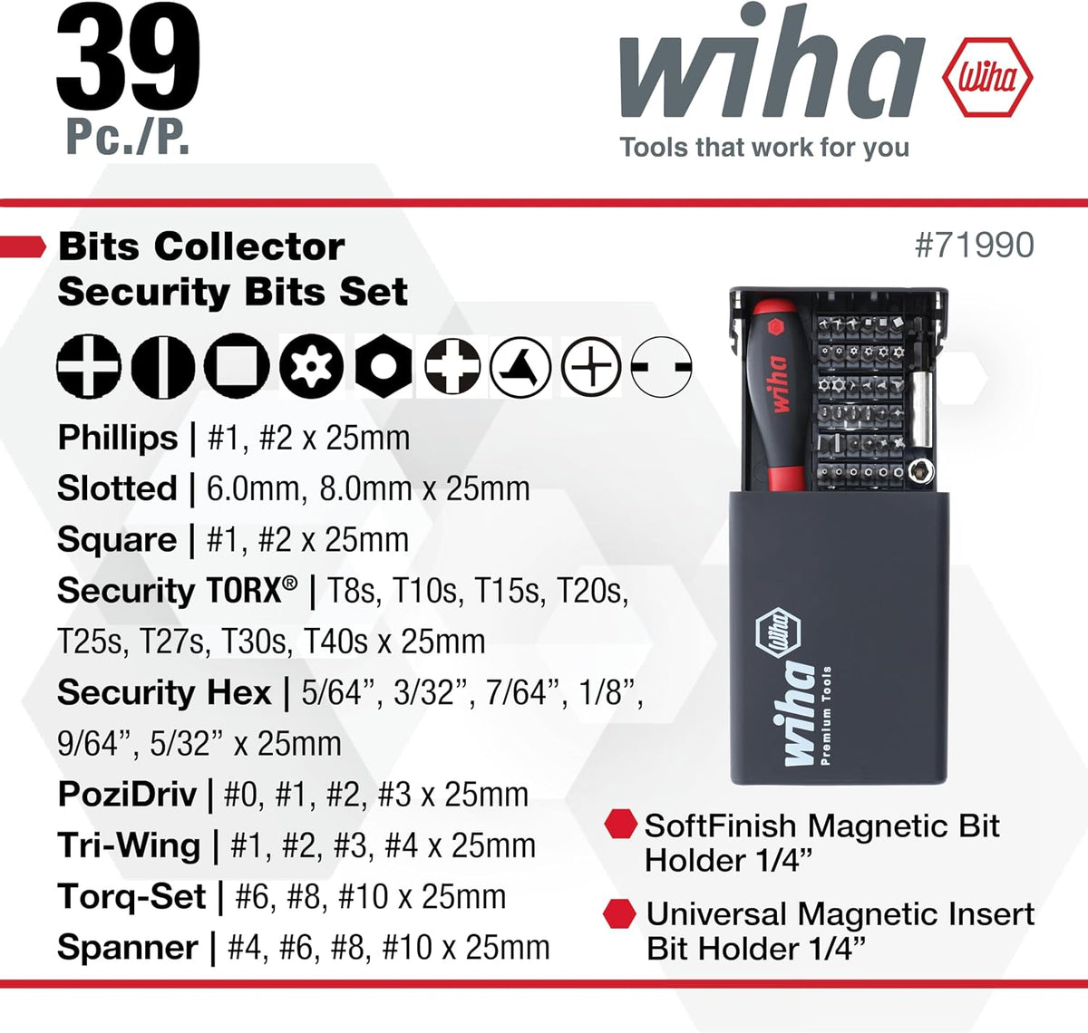 Wiha 39 piece security bit collection open case layout