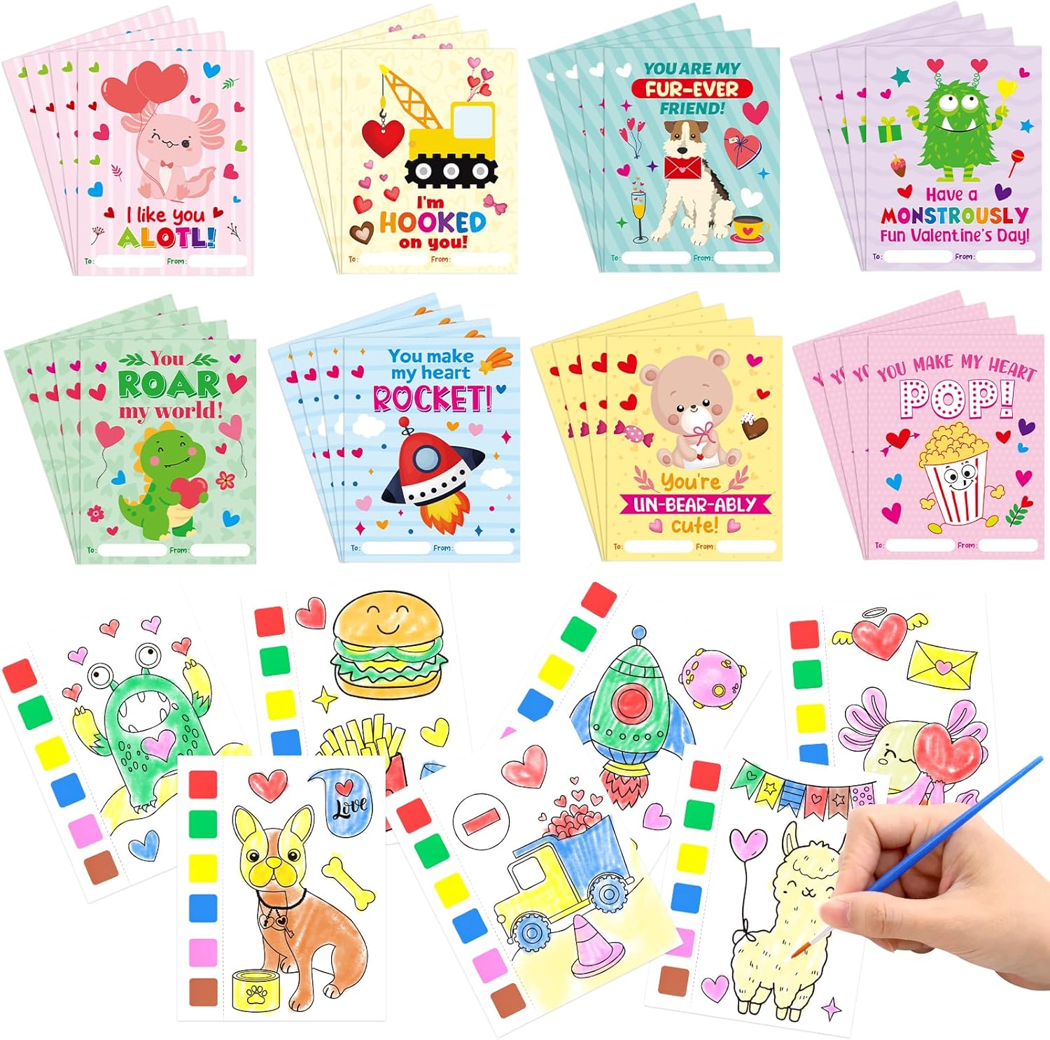 Fancy Land kids watercolor book pack front view showing festive holiday exchange cards.