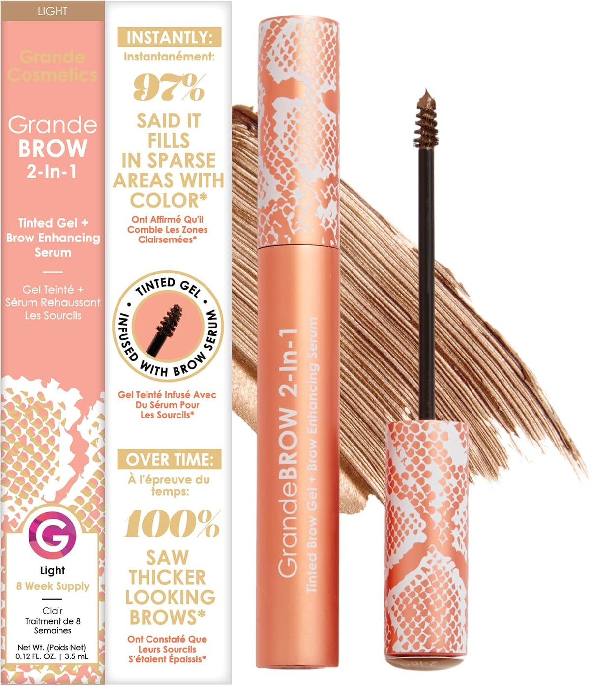 Grande Cosmetics GrandeBROW 2-in-1 Tinted Brow Gel + Brow Enhancing Serum for Thicker & Darker-Looking Eyebrows, Shape & Fill Brows, Long Wear, with Castor Oil & Mini Fibers - Image 11