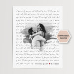 Close up of custom wedding lyrics typography on print