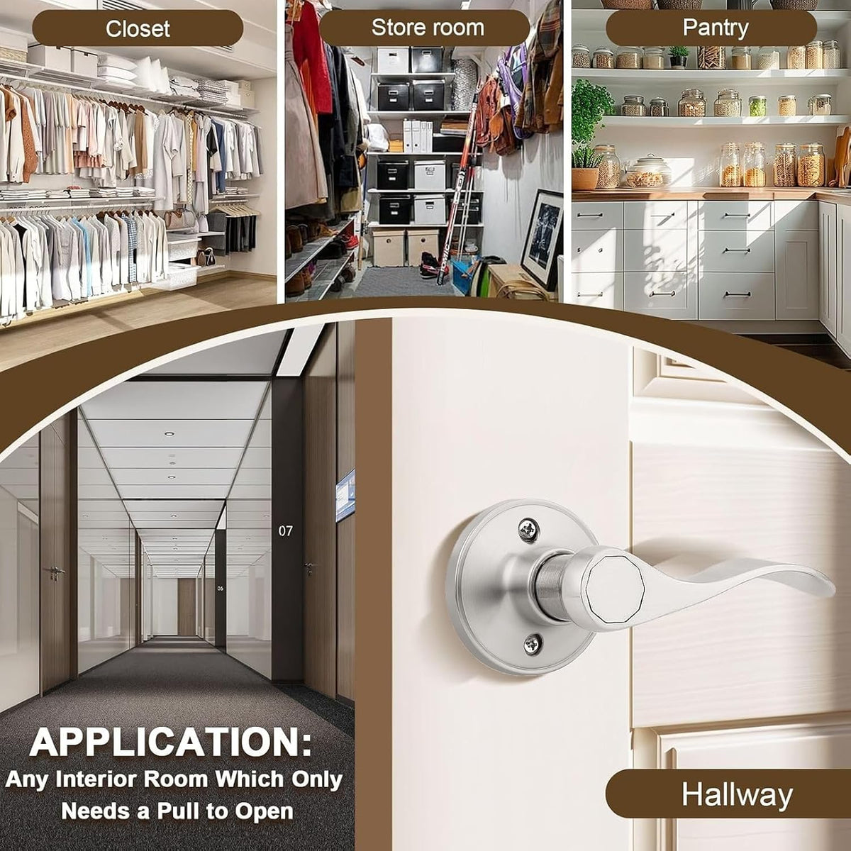 Single sided inactive pantry door pull hardware set
