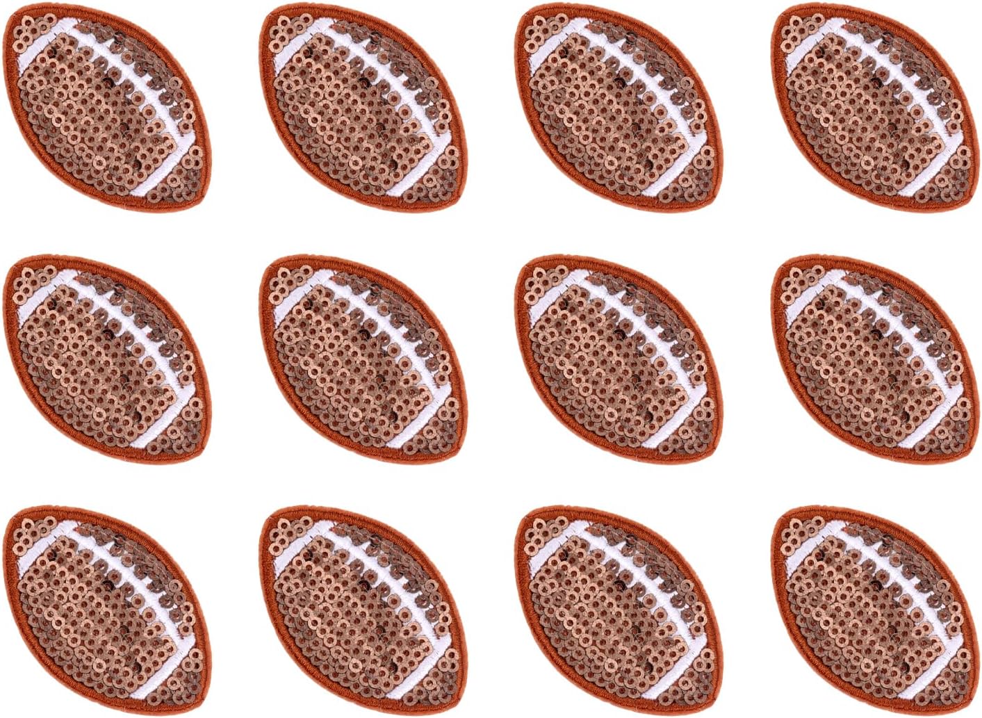 XIHIRCD rugby iron on patches front view showing brown sequin football design