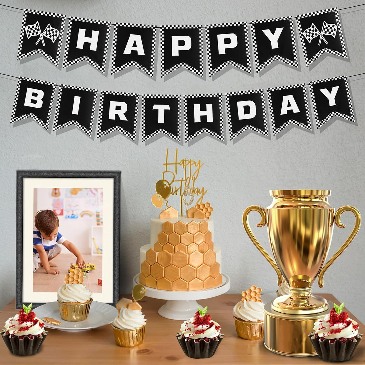 Peutier race themed birthday banner full length