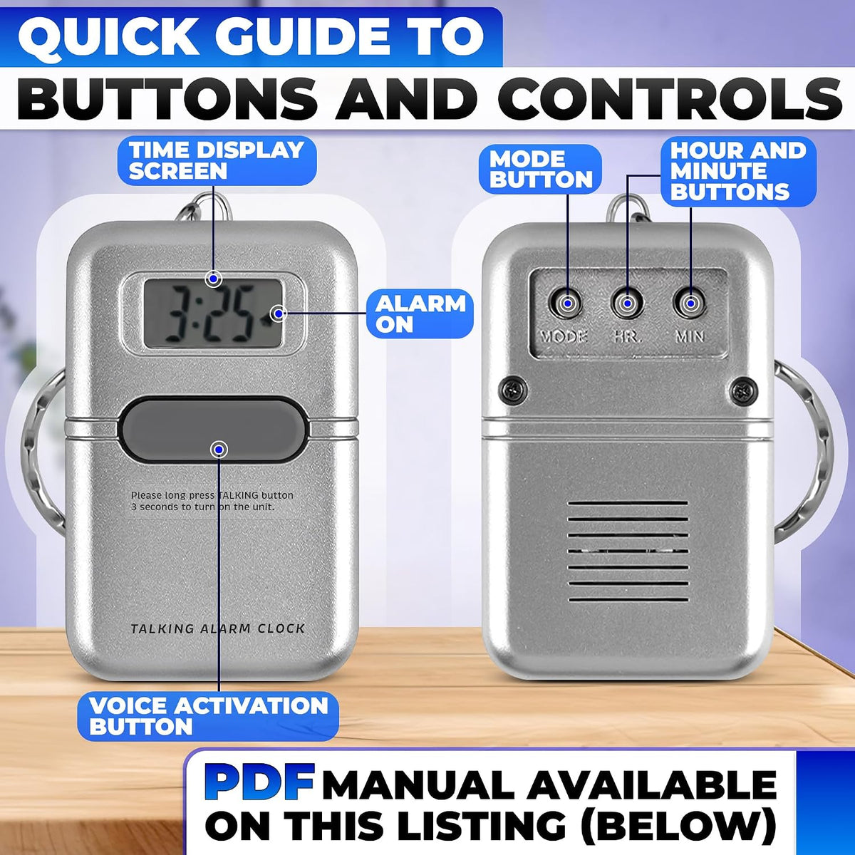 NADOBA talking alarm clock main button close up