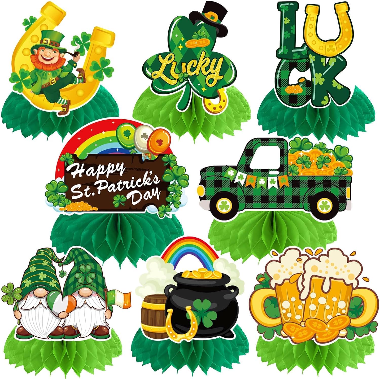 Julmelon St. Patrick's Day honeycomb centerpiece front view