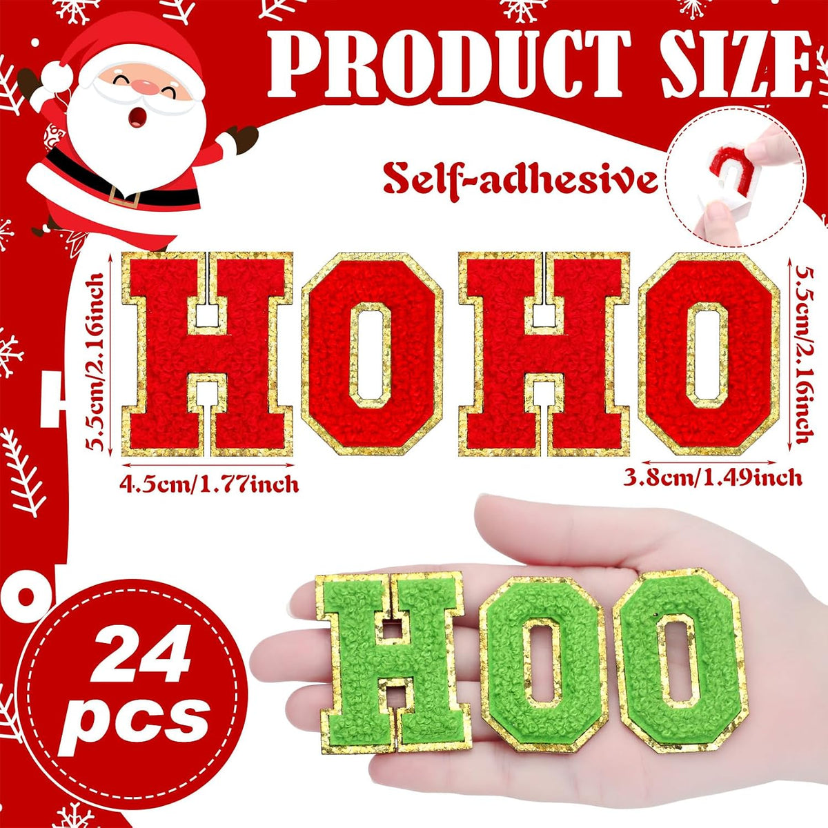 Knitgrip Ho Ho Ho patches displaying glitter border detail