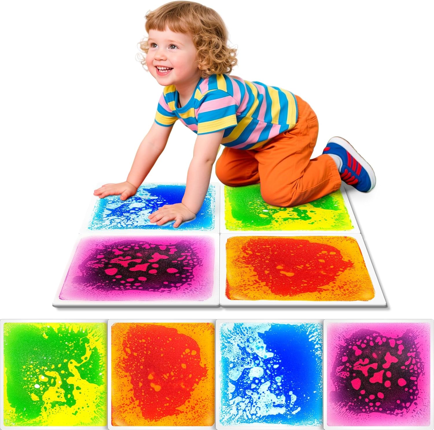 Onyoloy Toddlers Sensory Liquid Floor Tiles 4 pack front view