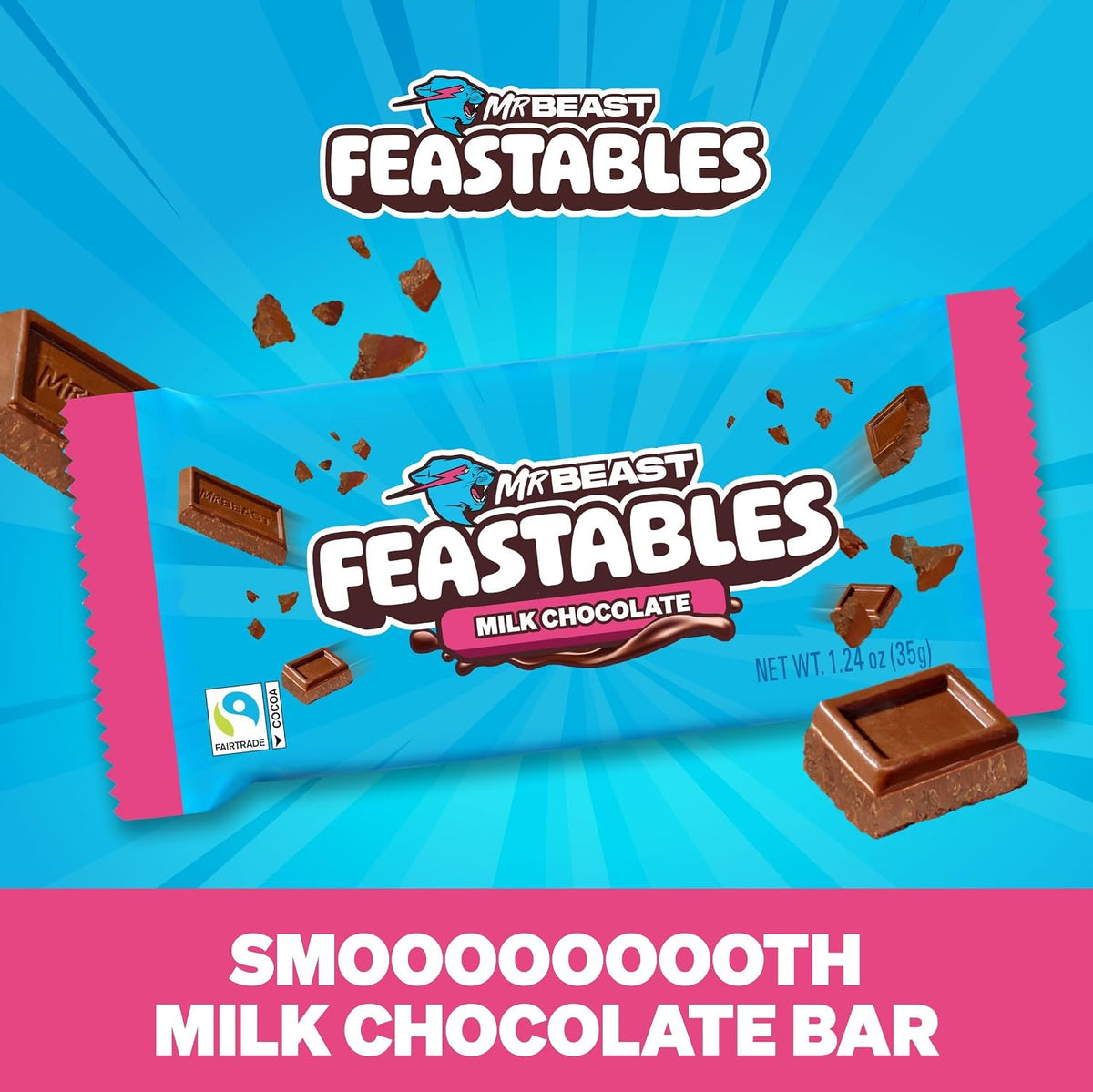 Feastables milk chocolate bar unwrapped showing smooth texture