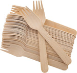 REERAA disposable wooden forks pack of 100 front view eco-friendly cutlery