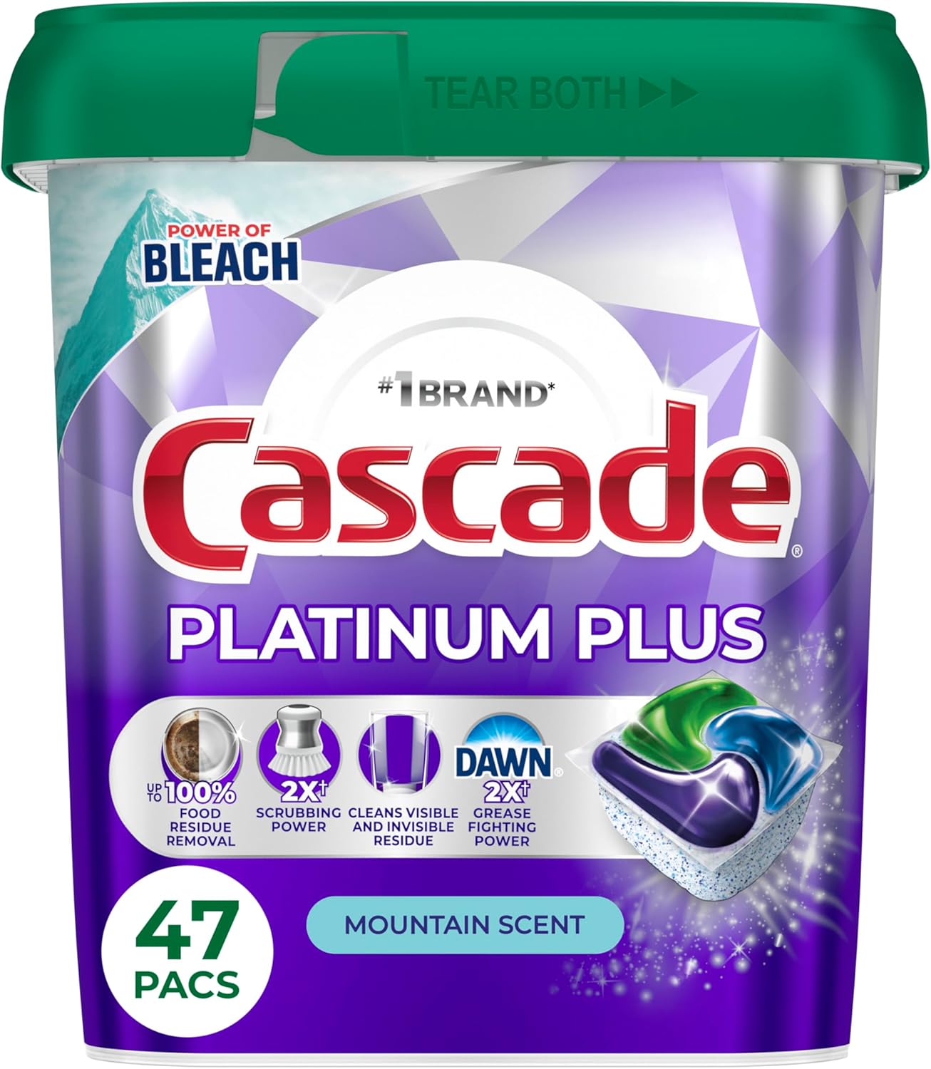 Cascade Platinum Plus Dishwasher Pods, Dishwasher Detergent, Dish Detergent Soap, Mountain, 47 Count - Image 1