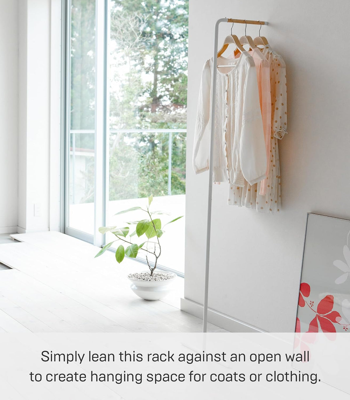 Yamazaki white steel clothes rack angled profile