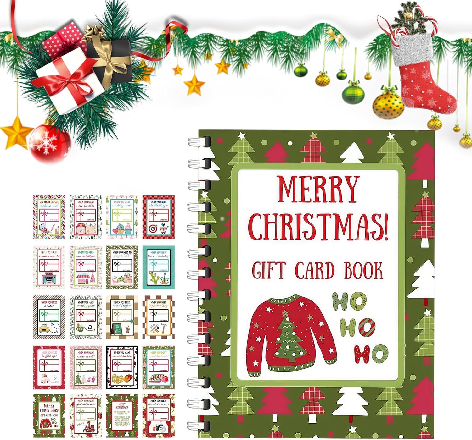 Merry Christmas Gift Card Book, 5x7 Color Spiral-Bound Card Book, Gift Card Book, DIY Personalized Xmas Gifts for Family, Friends, Students - Image 1