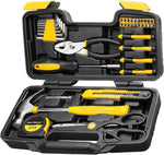 Cartman 39-Piece Household Tool Set front view with yellow storage case