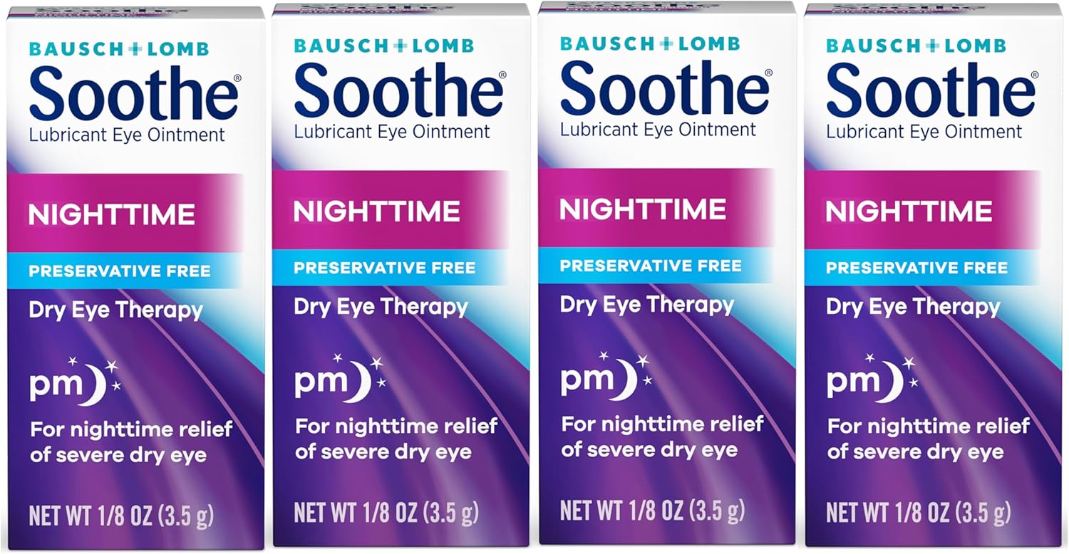 Soothe Eye Ointment by Bausch & Lomb, Lubricant Relief for Dry Eyes, Moisturizing & Comforting Nighttime Dry Eye Therapy, Suitable for Sensitive Eyes, Preservative Free, 3.5 g - 4 Pack - Image 1