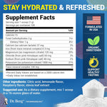 Back label of Dr. Berg hydration supplement with potassium and pink Himalayan salt ingredients