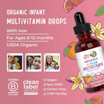MaryRuth's infant multivitamin close up of product certification seals