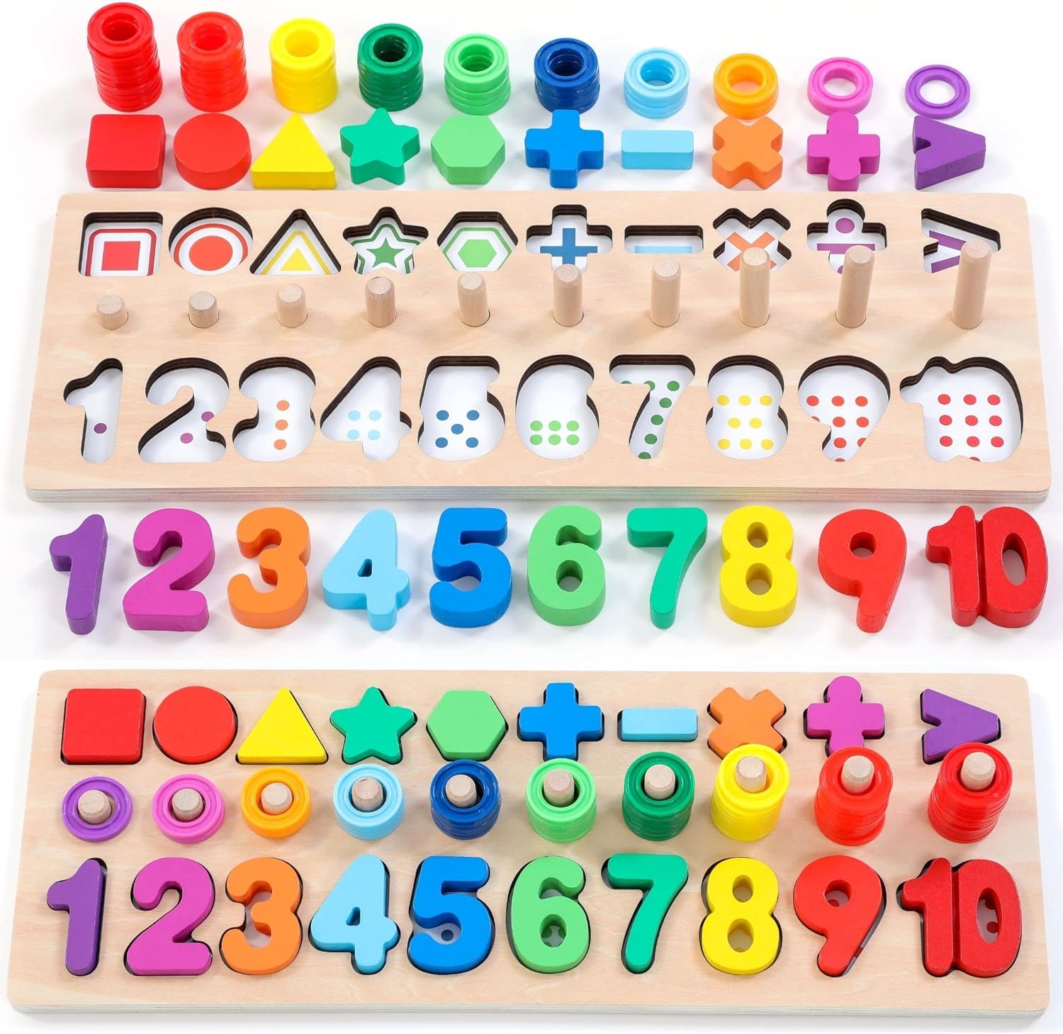 GeroCrew wooden Montessori number puzzle and stacking toy front view