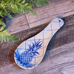 Bamboo Table blue pineapple spoon rest top angle view