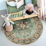 Non-slip rubber backing detail of the Castage round floral carpet