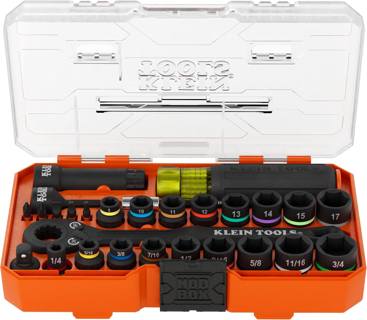 Klein Tools 65240 KNECT Impact Deep-Well Flip Socket and Low-Profile Pass Through Socket Set, SAE, 20-Piece, MODbox Case, 1/4-Inch and 3/8-Inch Drive - Image 12