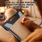 DeskLogics versatile lap tray supporting a 17 inch laptop in home office.