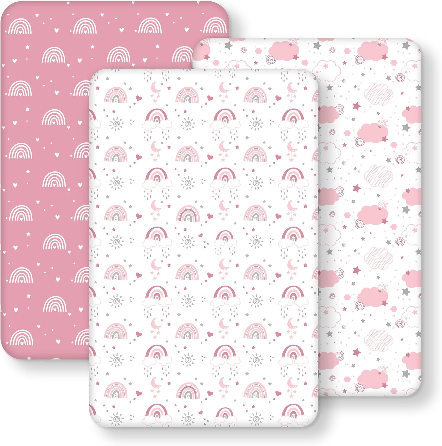 Fiemol baby bedside bassinet sheet pink rainbow pattern front view