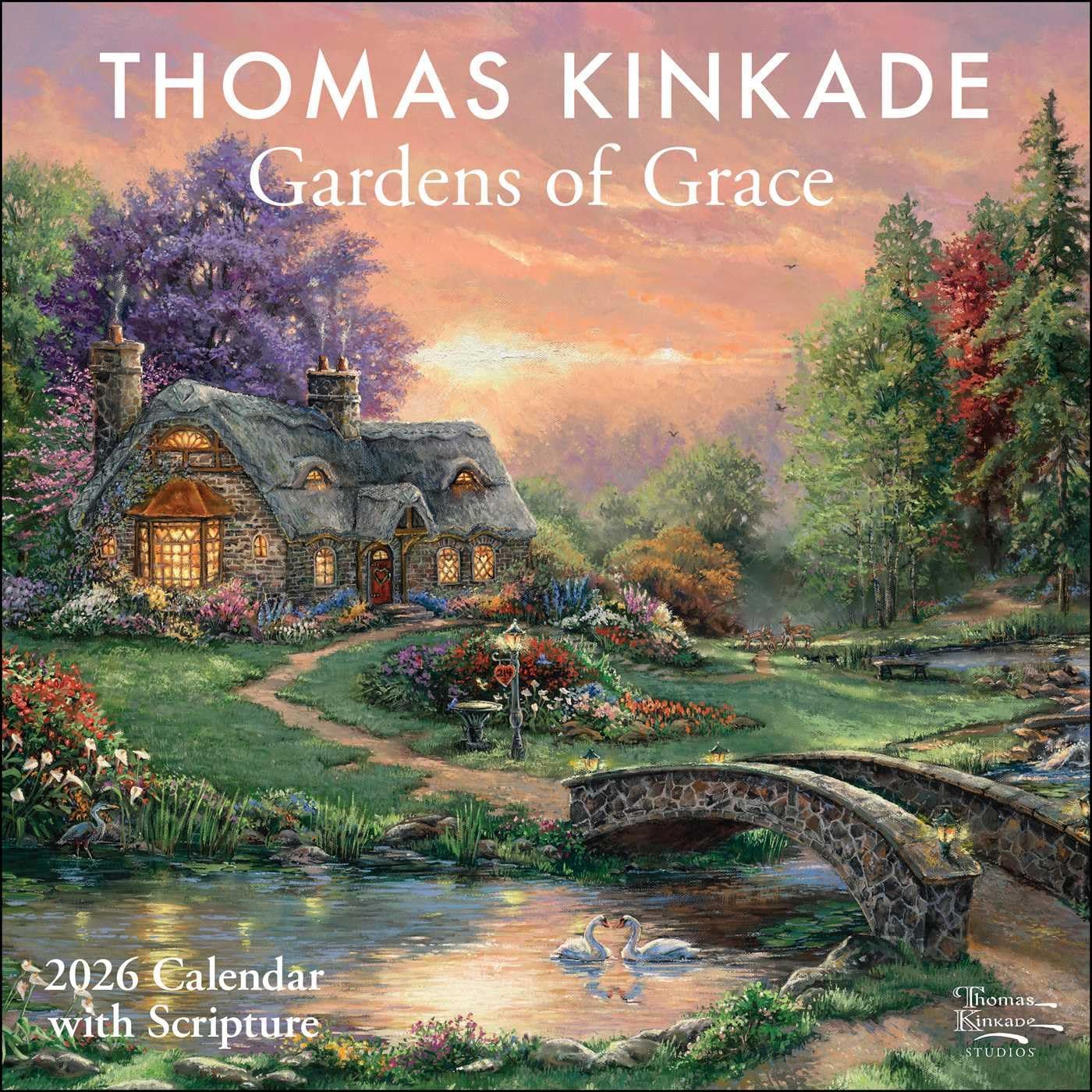 Thomas Kinkade Gardens of Grace 2026 Wall Calendar with Scripture - Image 1