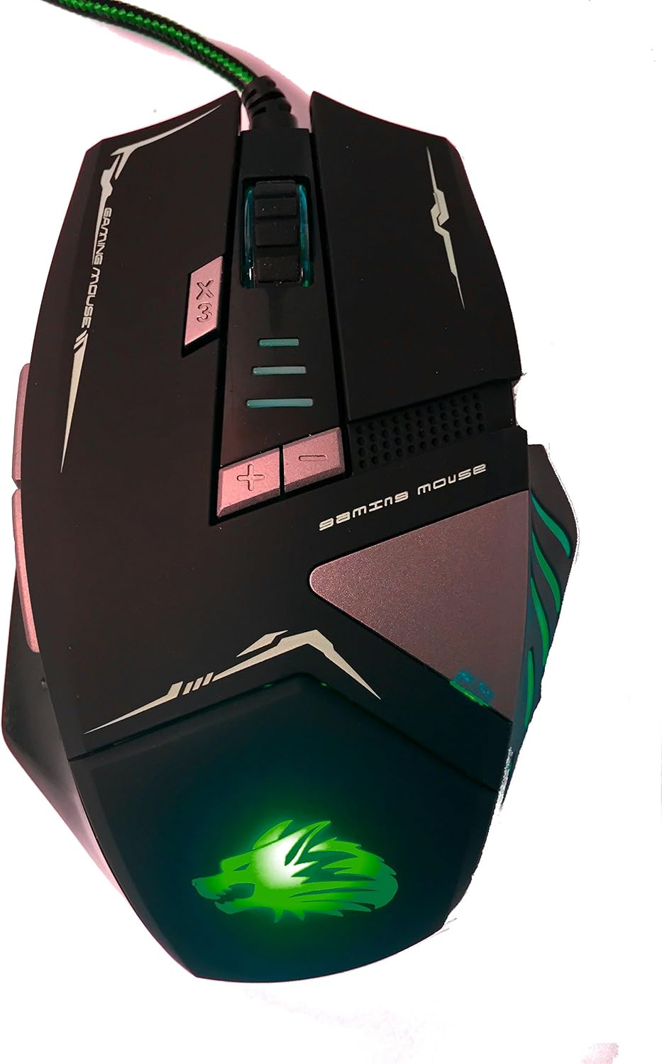 Rocksoul wired gaming mouse connected with braided cable and LED backlight
