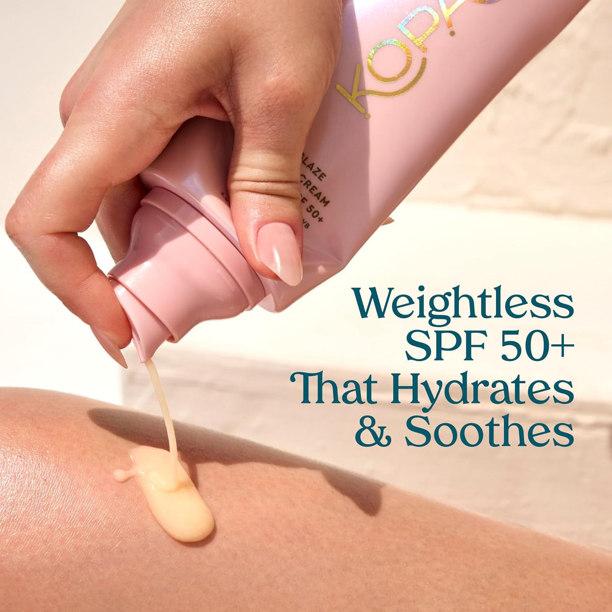 Kopari Sunglaze Body Sunscreen applied on skin showing radiant finish