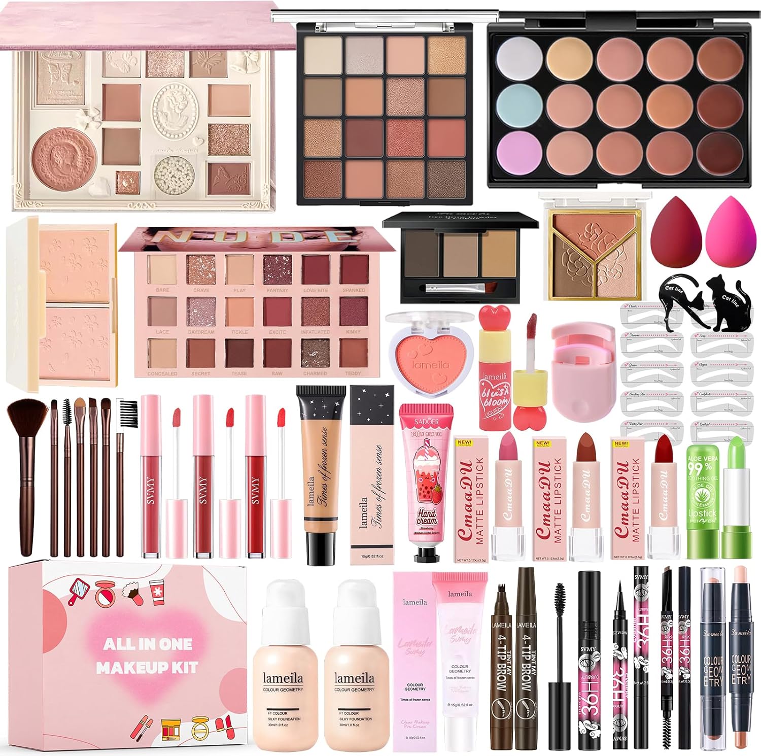 All in One Makeup Kit Makeup Set for Women Full Kit, Make Up Gift Set for Women Teens Girls, Makeup Essential Bundle Includes Eyeshadow Foundation Lipsticks Mascara Eyeliner Cosmetic Brush Set - Image 1