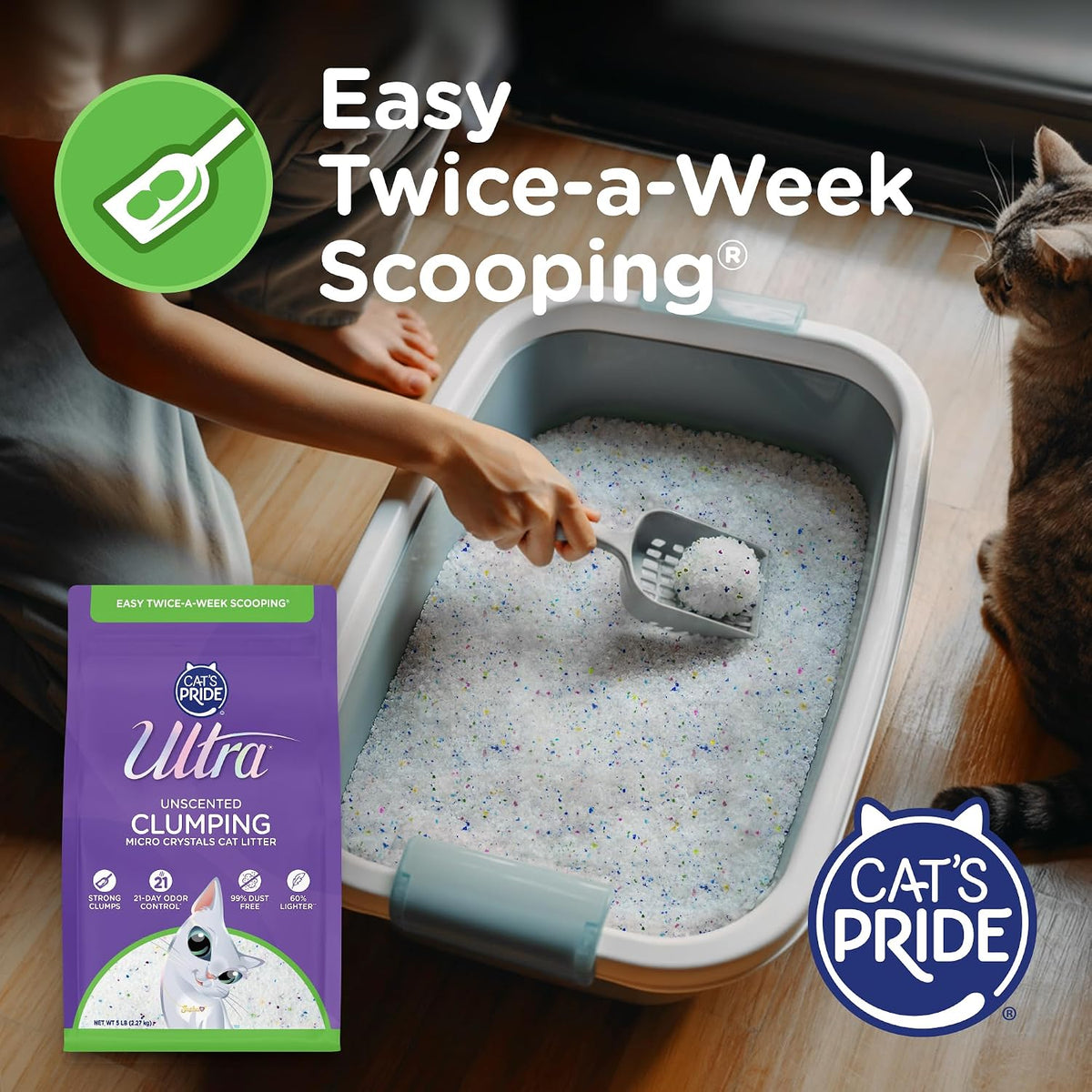 Side view of Ultra 5 pound cat litter packaging
