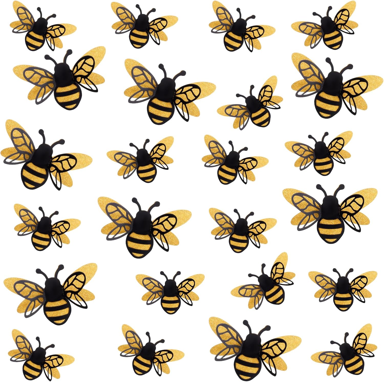 FdcLixuvol 24 piece 3D glitter bee wall decorations front view