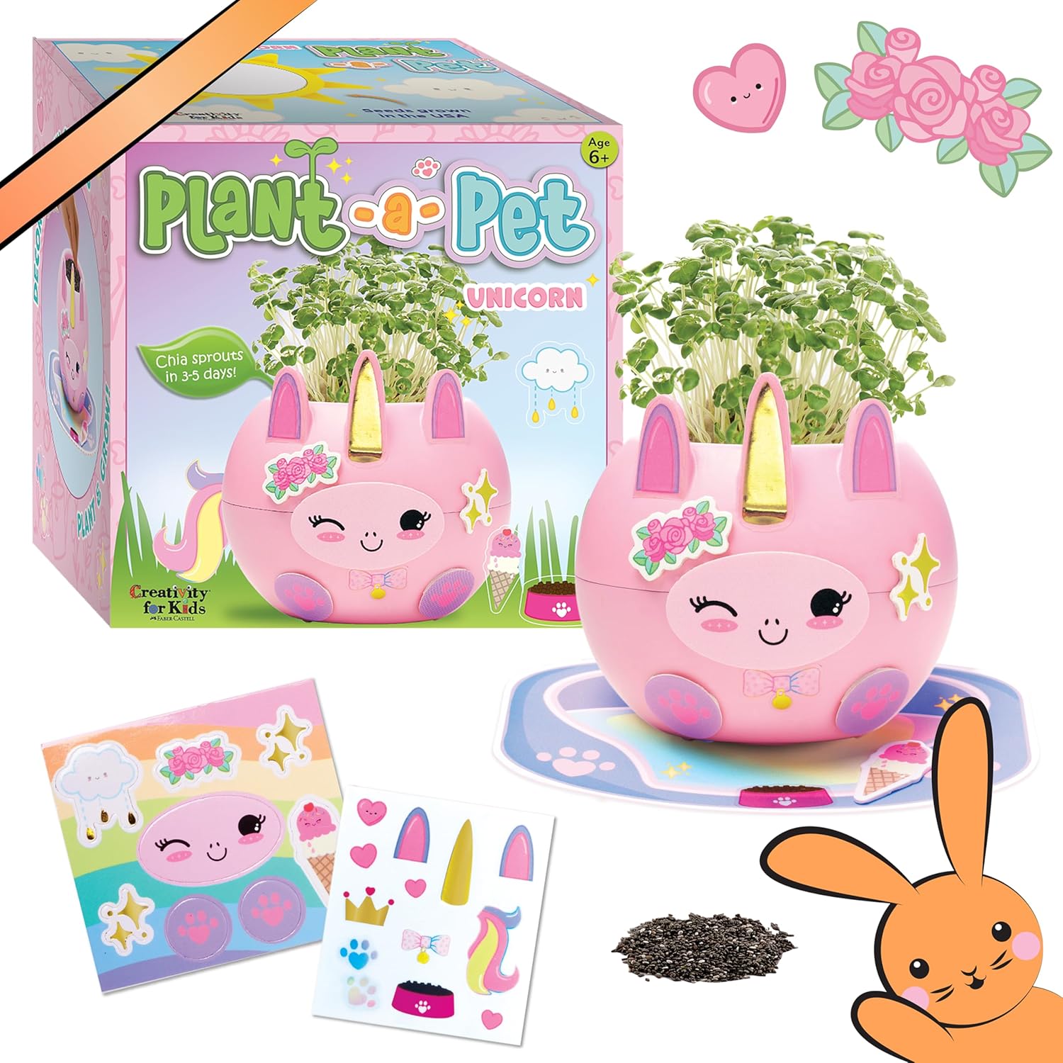 Creativity for Kids Plant-A-Pet Unicorn craft kit front view showcasing the packaging box and pink planter.