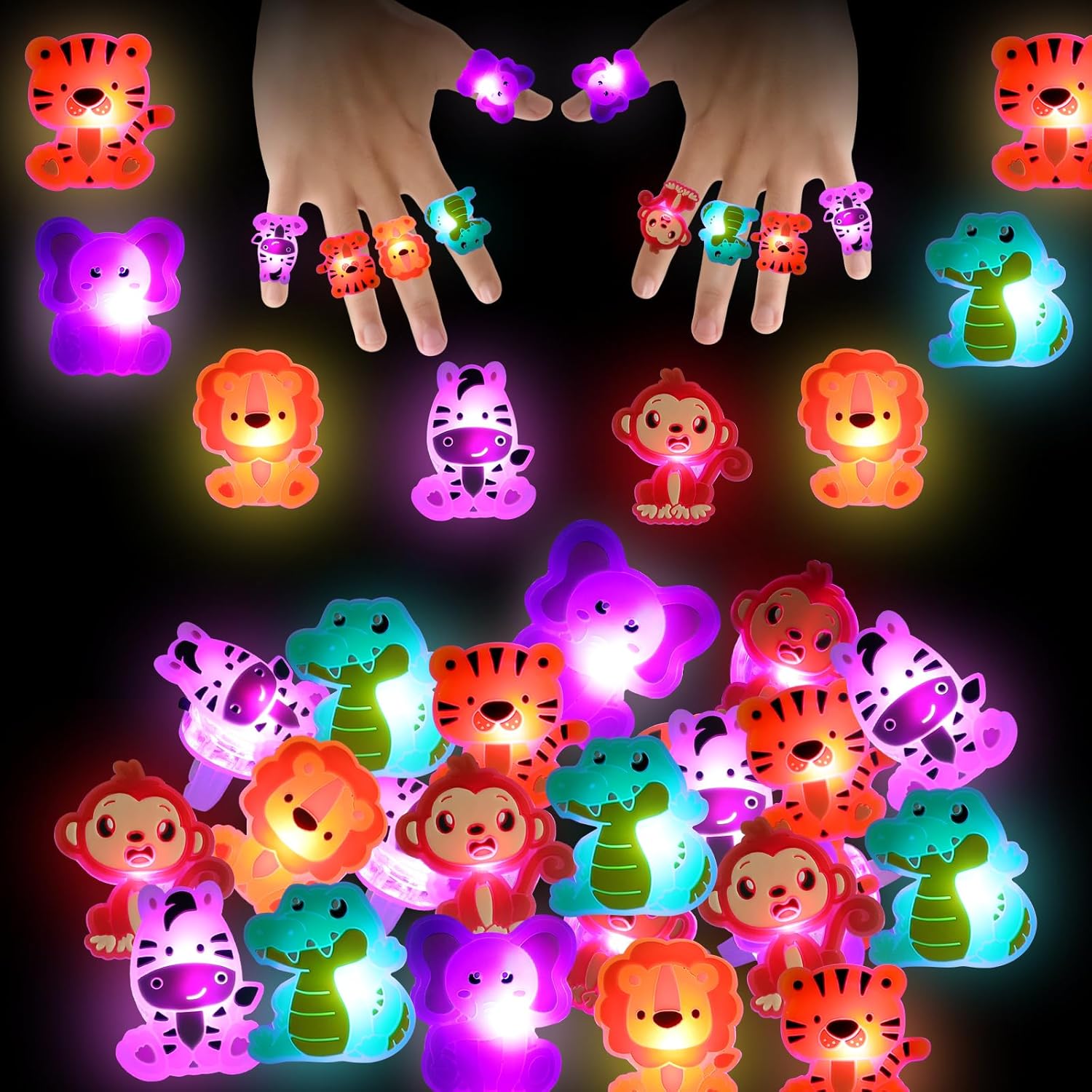 Threelf animal finger lights front view party favor set