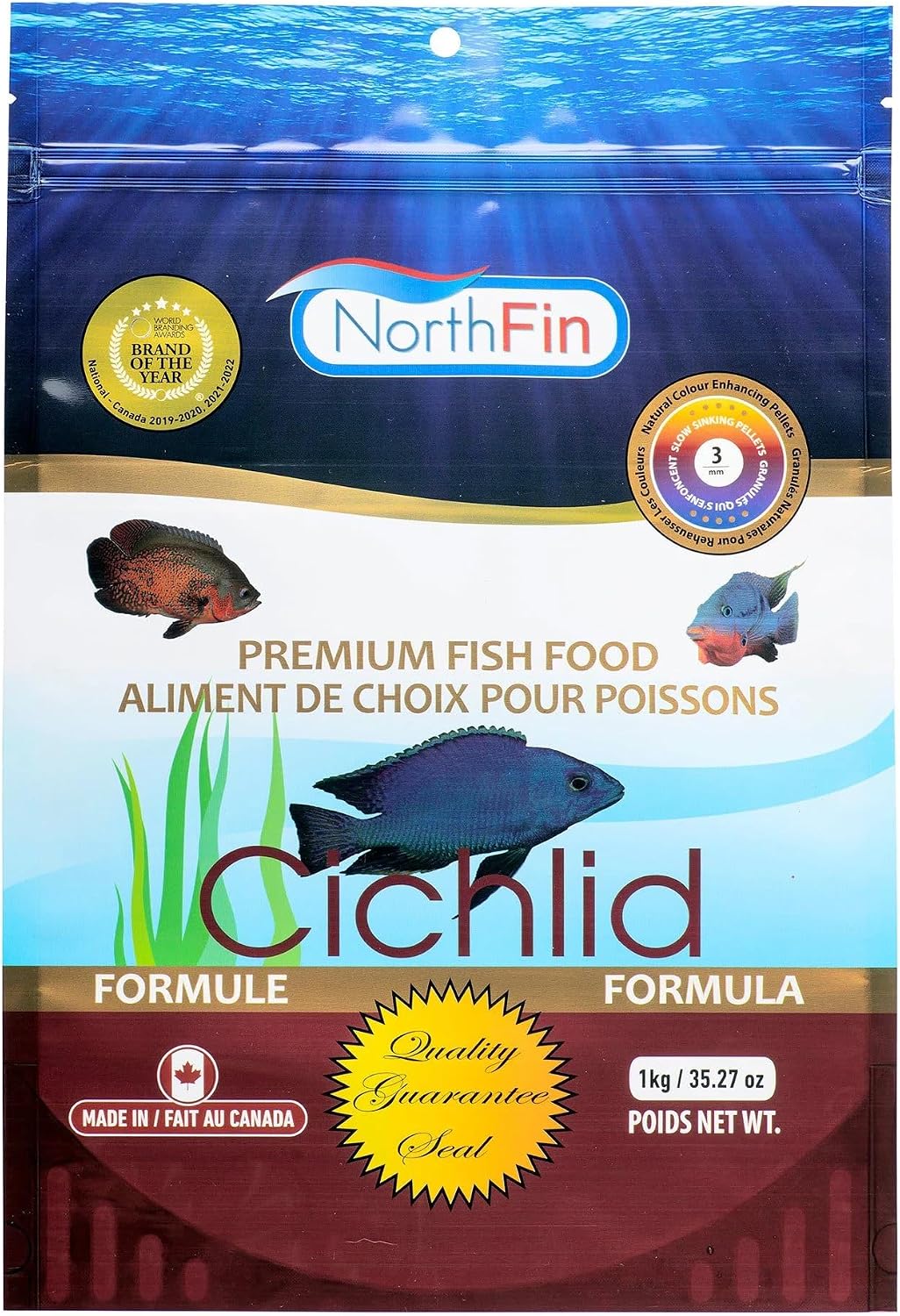 Northfin cichlid fish food front view packaging