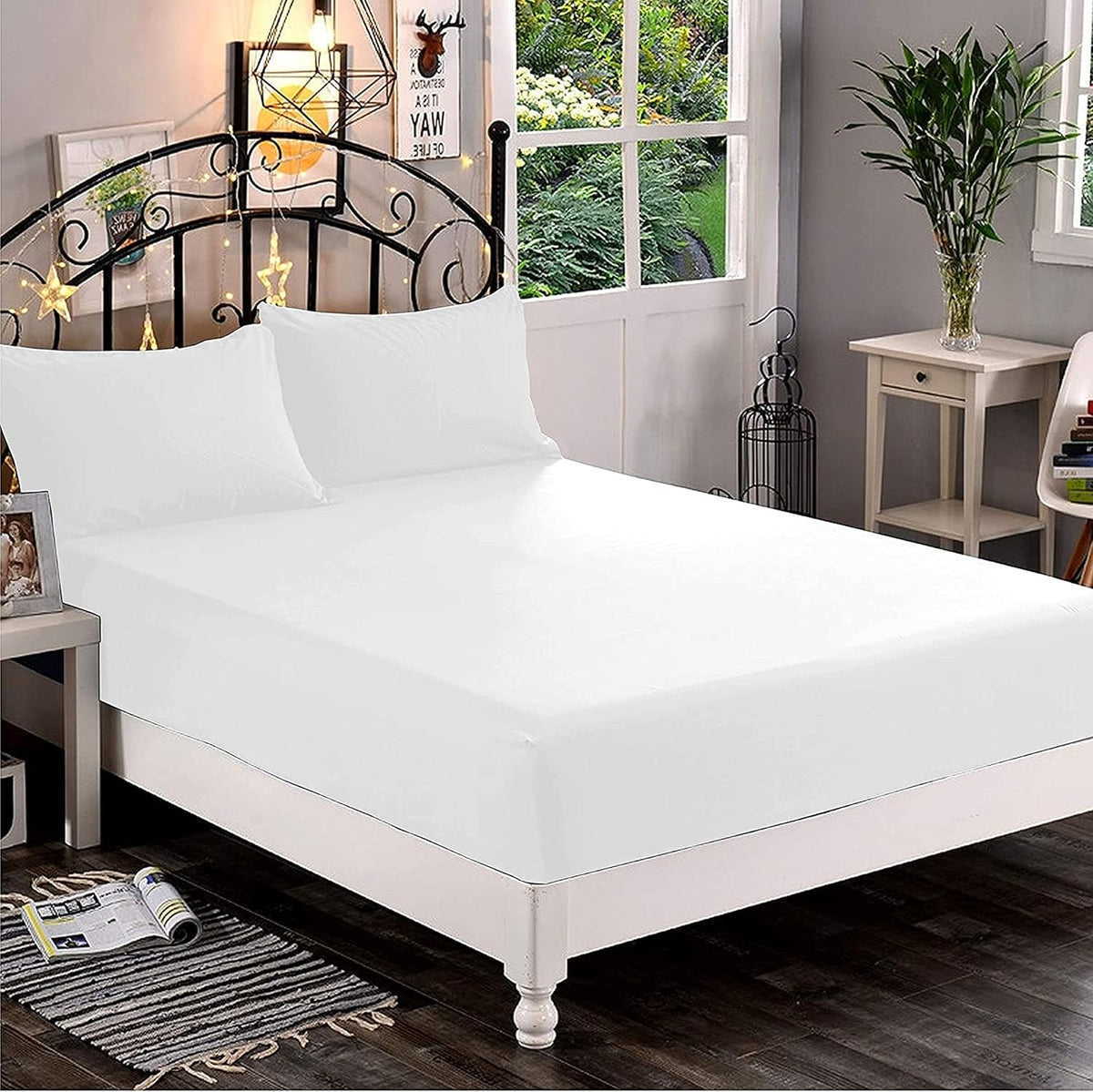 Elegant Comfort premium queen white fitted sheet folded