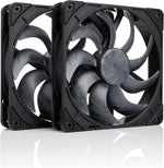 Noctua NF-A14x25 G2 PWM Sx2-PP chromax.black dual fan set front view for premium PC cooling.