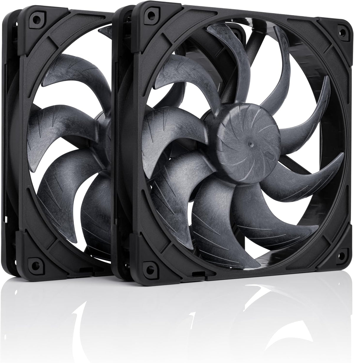 Noctua NF-A14x25 G2 PWM Sx2-PP chromax.black dual fan set front view for premium PC cooling.